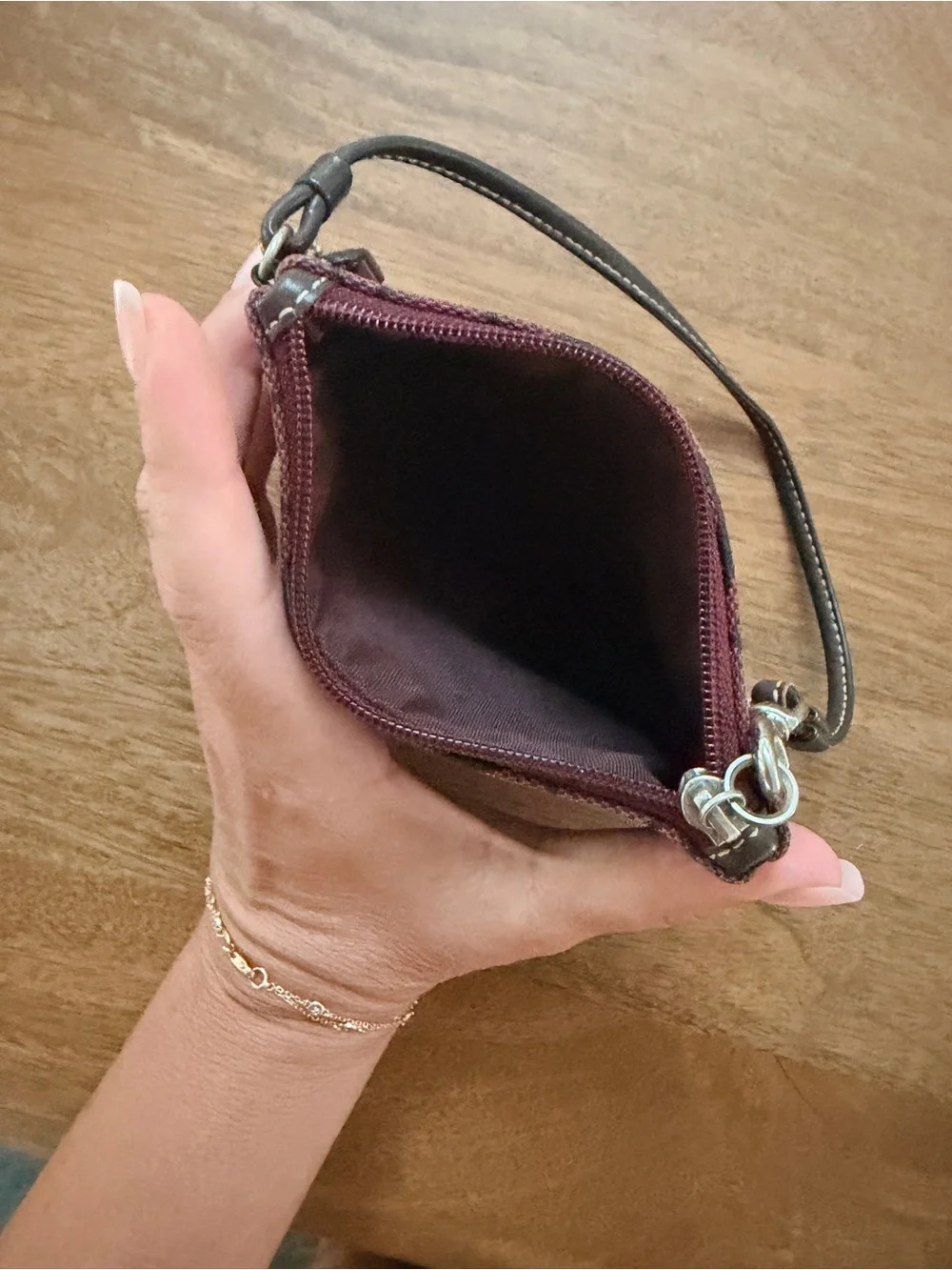 Coach Burgundy and Black Signature Wristlet Pouch